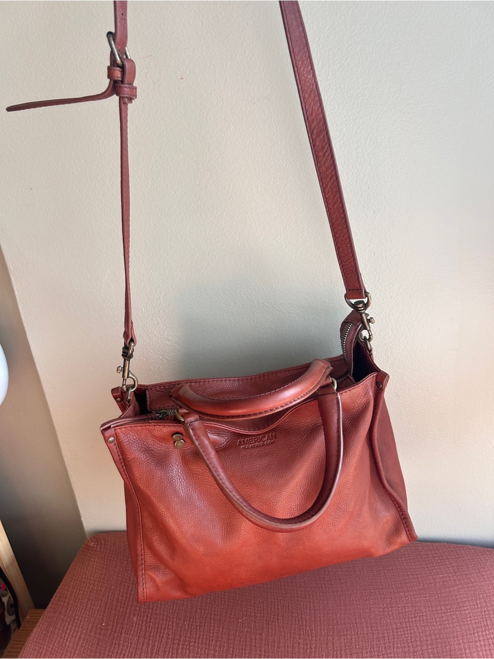 American Leather Co. Shoulder Bag In Cognac Leather - Satchel VGUC - Picture 3 of 9